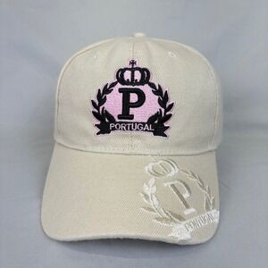 Portugal Baseball Cap Souvenir Unisex 58cm Beige Pink Embroidered Crest Hat